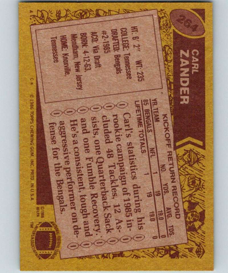 1986 Topps #264 Carl Zander Bengals NFL Football