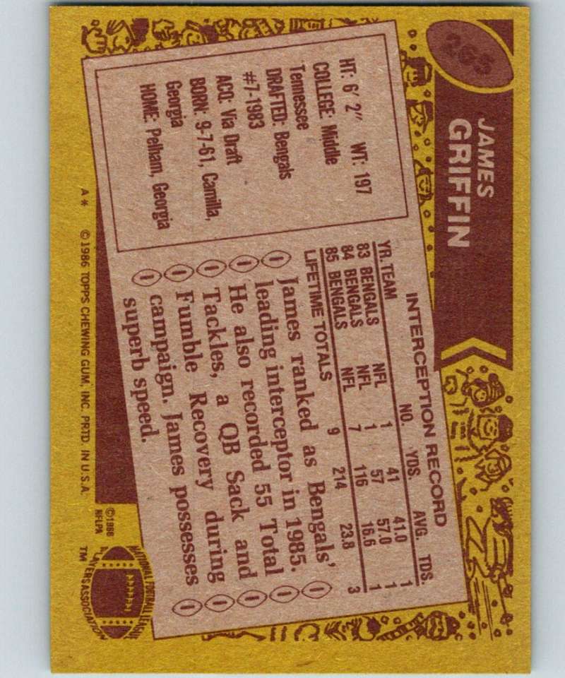 1986 Topps #265 James Griffin Bengals NFL Football