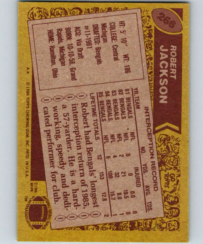 1986 Topps #266 Robert Jackson Bengals NFL Football