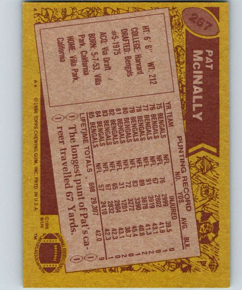 1986 Topps #267 Pat McInally Bengals NFL Football