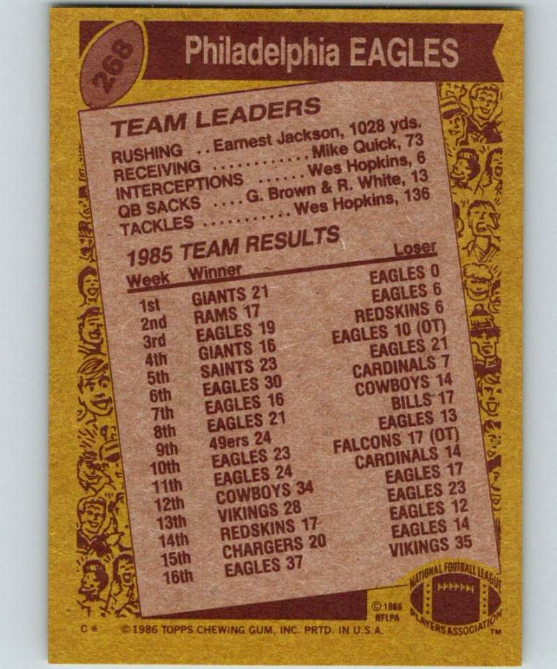 1986 Topps #268 Ron Jaworski Eagles TL NFL Football Image 2