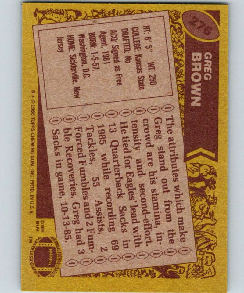 1986 Topps #276 Greg Brown Eagles NFL Football