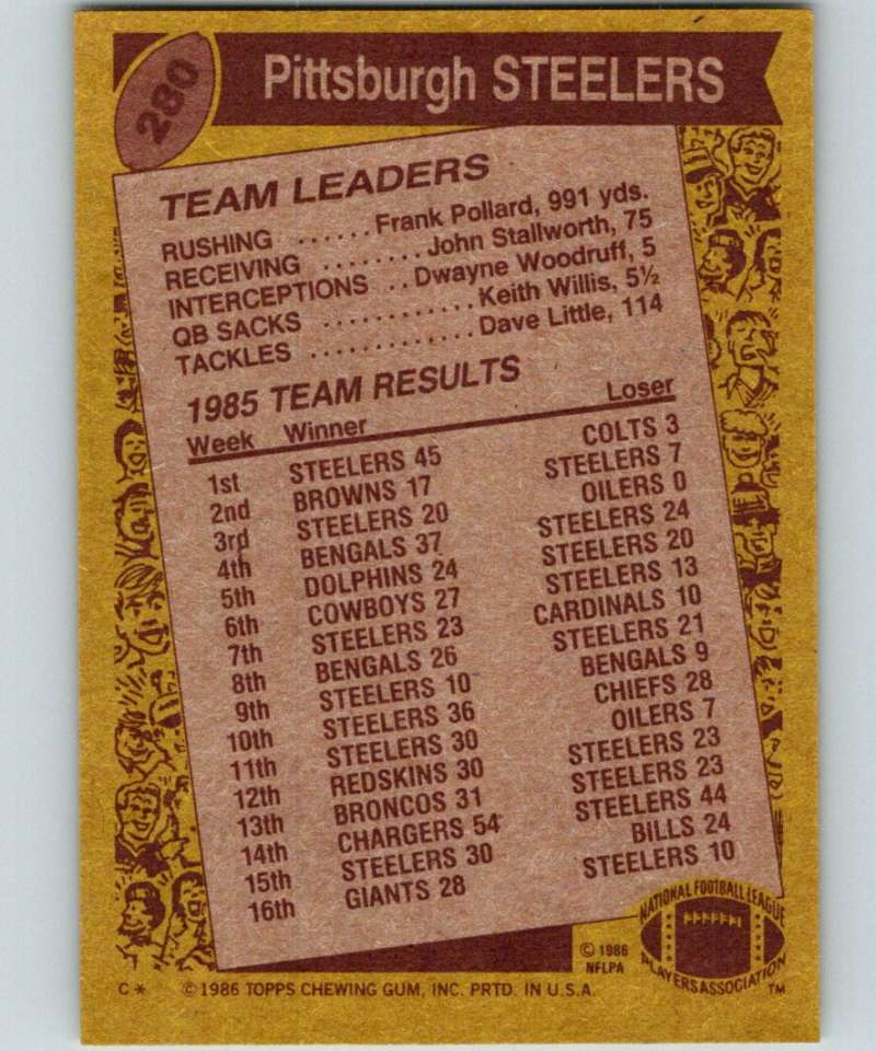 1986 Topps #280 Walter Abercrombie Steelers TL NFL Football Image 2