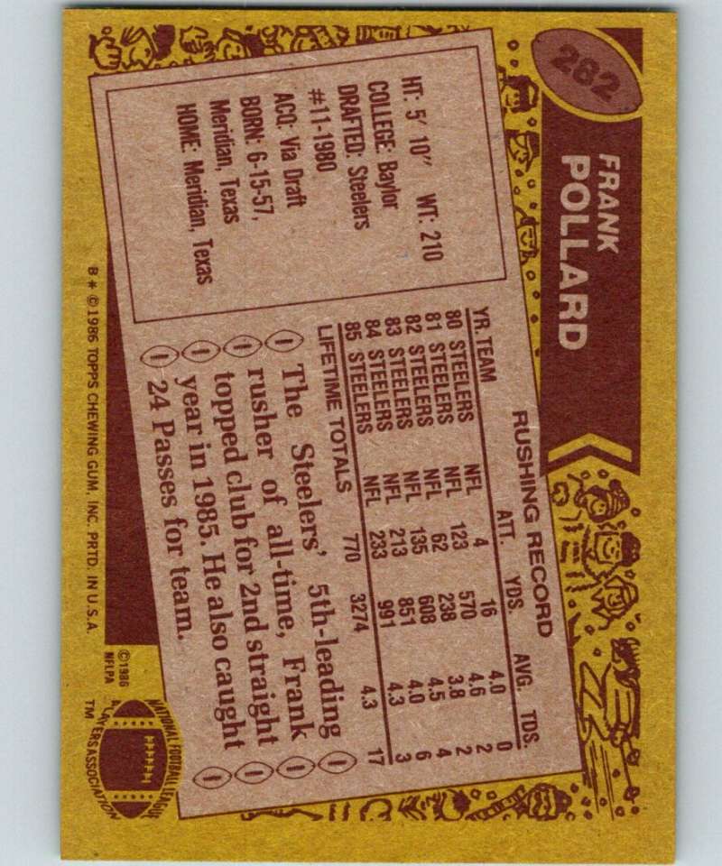 1986 Topps #282 Frank Pollard Steelers NFL Football