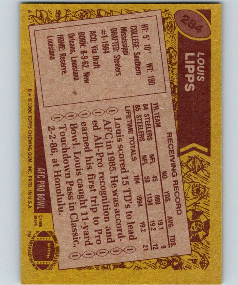 1986 Topps #284 Louis Lipps Steelers NFL Football