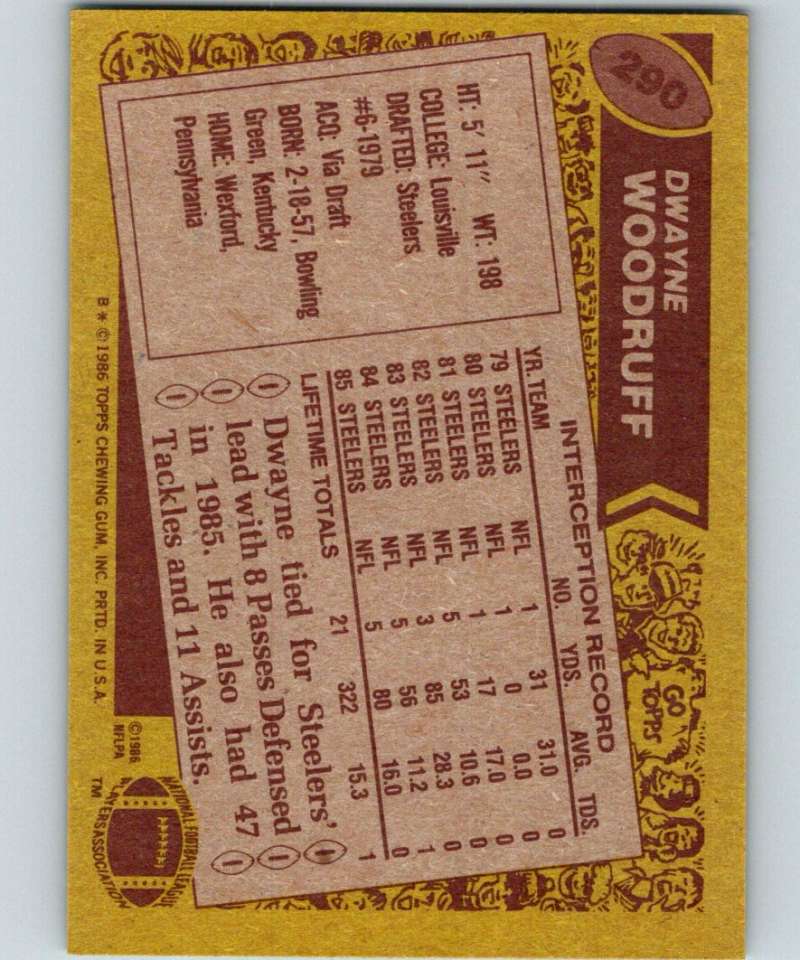 1986 Topps #290 Dwayne Woodruff Steelers NFL Football