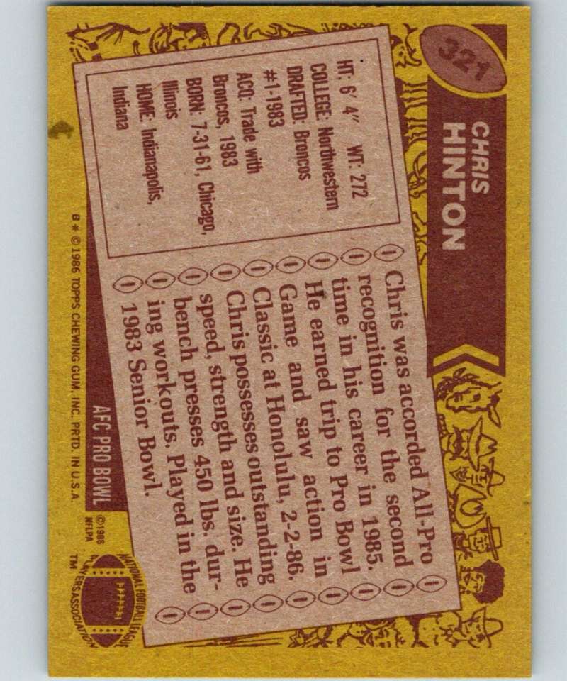 1986 Topps #321 Chris Hinton Colts NFL Football Image 2