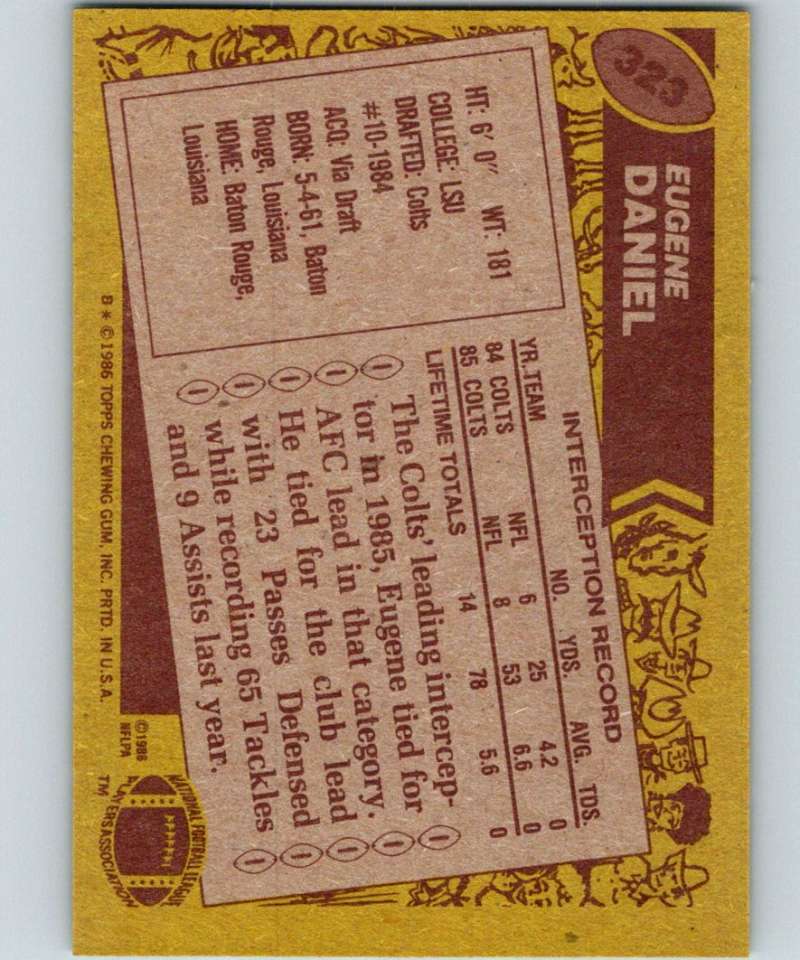 1986 Topps #323 Eugene Daniel Colts NFL Football Image 2