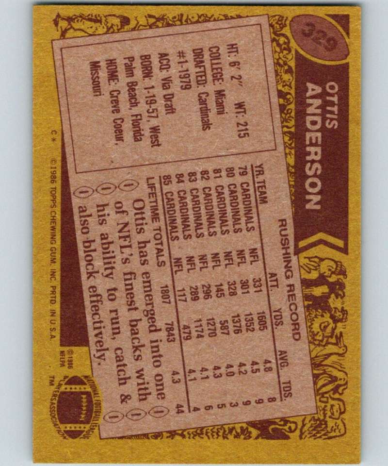 1986 Topps #329 Ottis Anderson Cardinals NFL Football Image 2