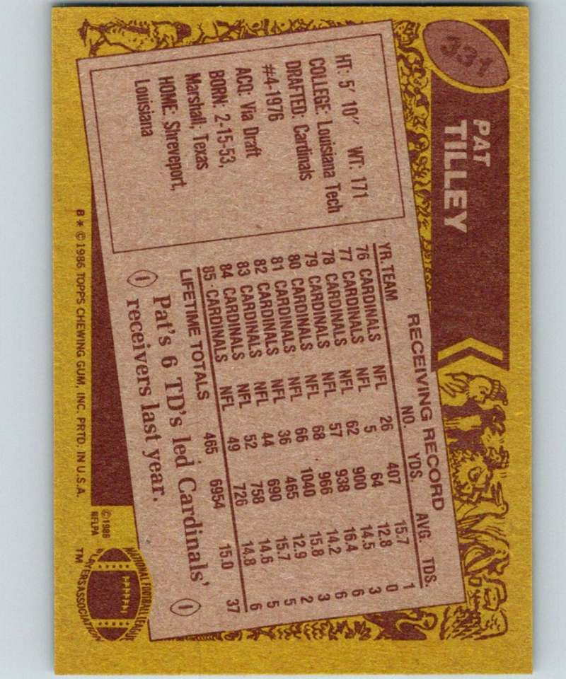 1986 Topps #331 Pat Tilley Cardinals NFL Football