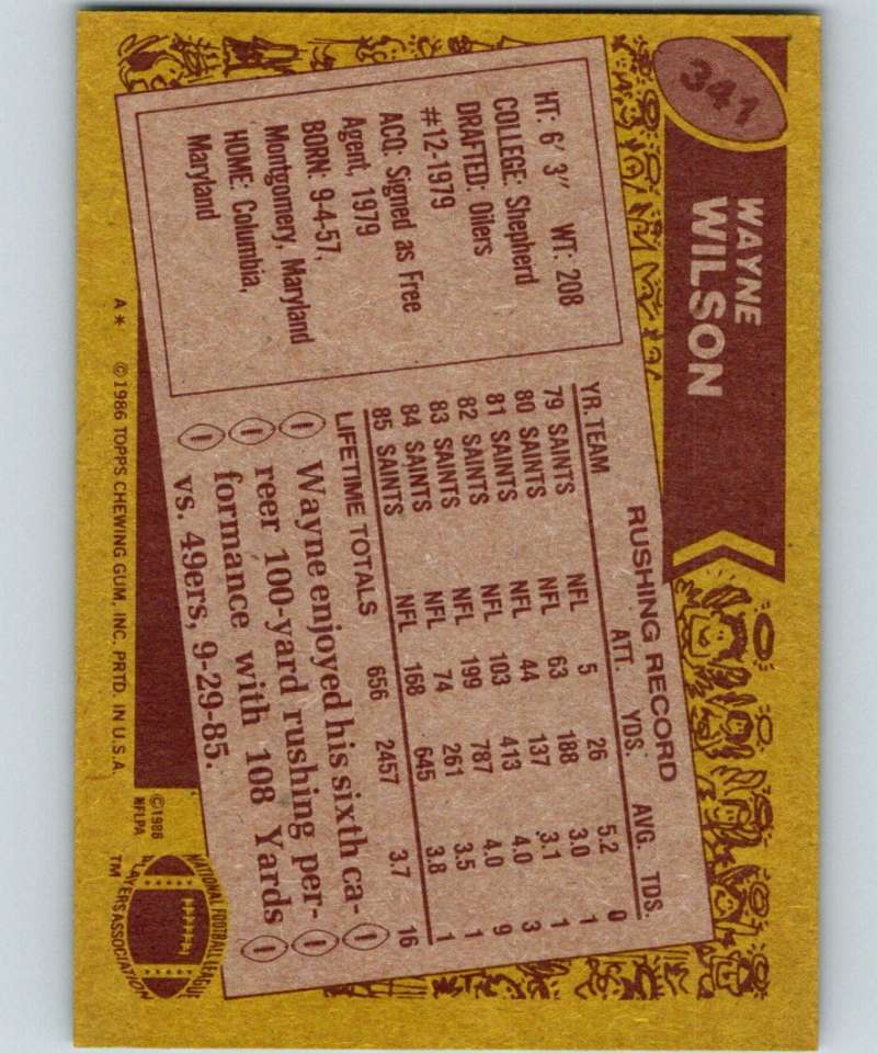 1986 Topps #341 Wayne Wilson Saints NFL Football