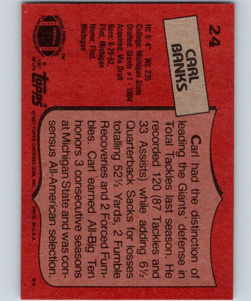 1987 Topps #24 Carl Banks NY Giants NFL Football