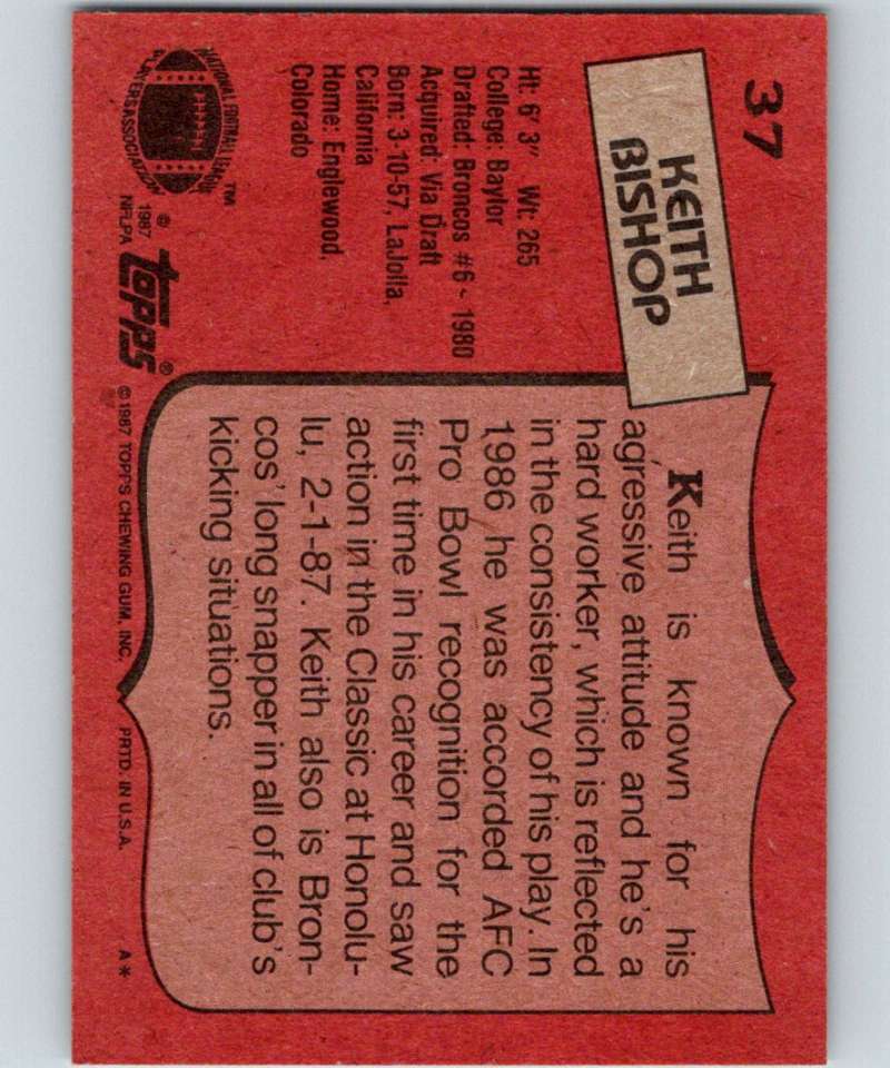 1987 Topps #37 Keith Bishop Broncos NFL Football