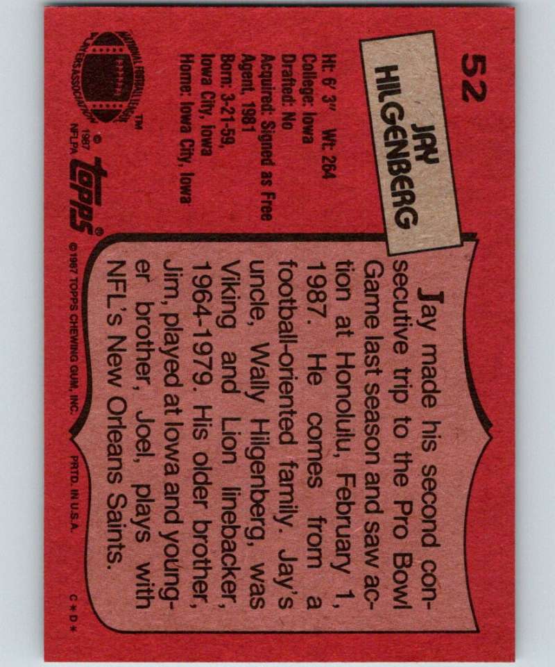 1987 Topps #52 Jay Hilgenberg Bears NFL Football