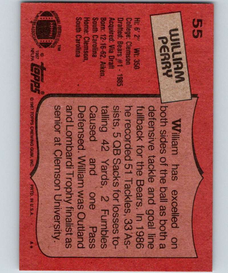 1987 Topps #55 William Perry Bears NFL Football
