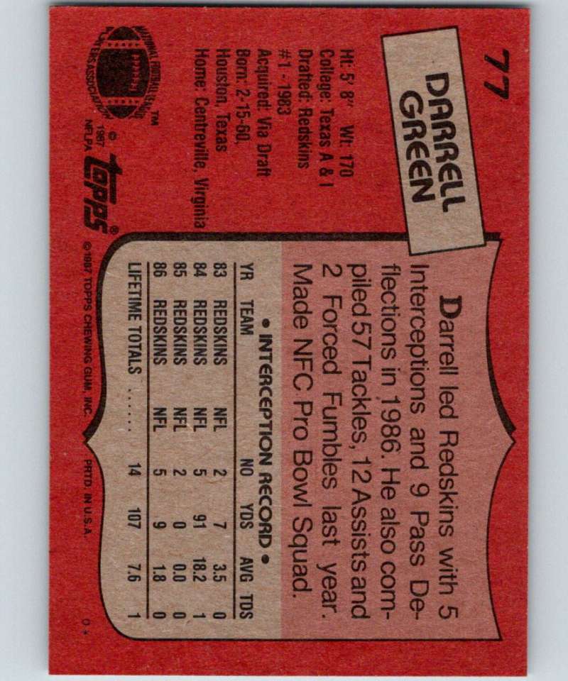 1987 Topps #77 Darrell Green Redskins NFL Football