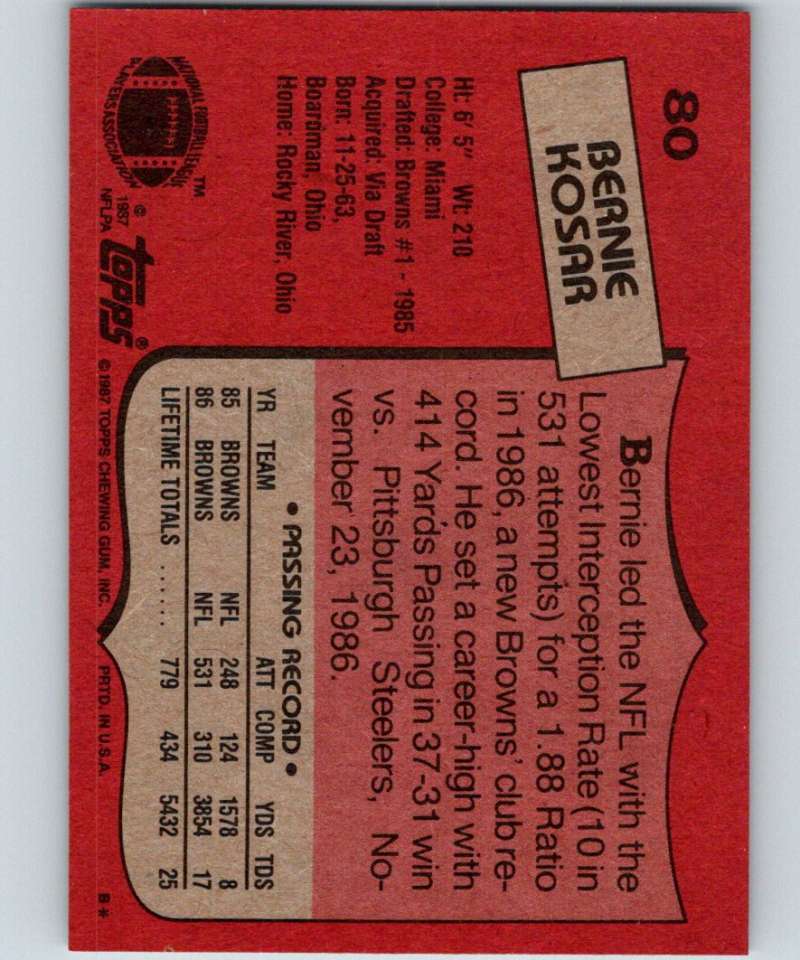 1987 Topps #80 Bernie Kosar Browns NFL Football