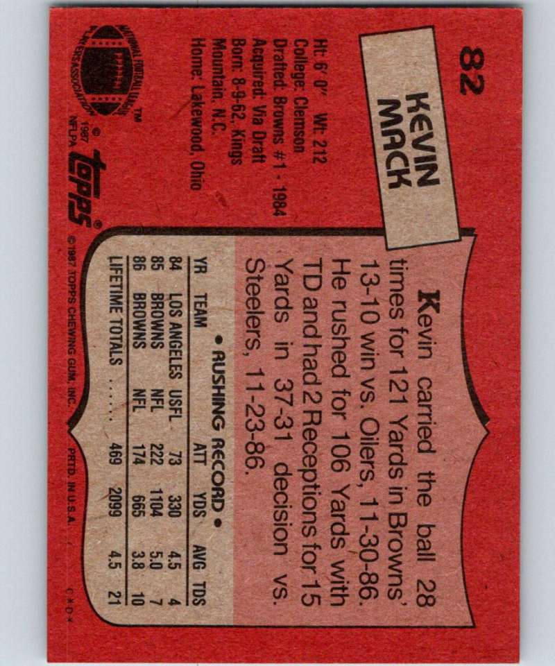 1987 Topps #82 Kevin Mack Browns NFL Football