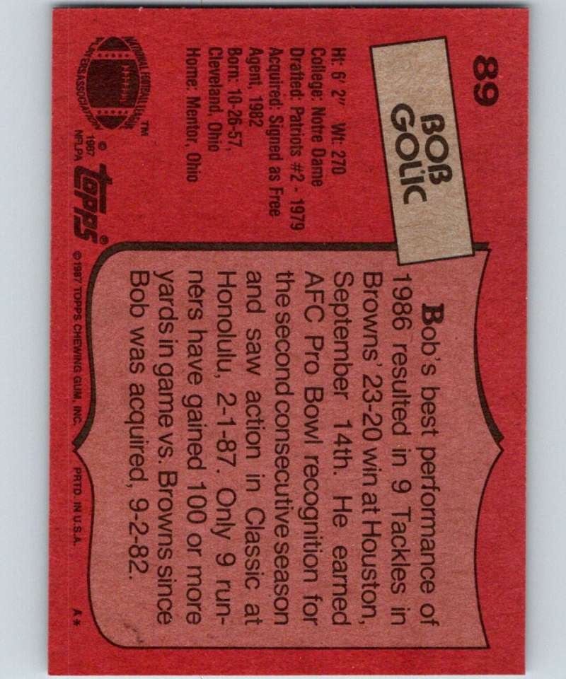 1987 Topps #89 Bob Golic Browns NFL Football
