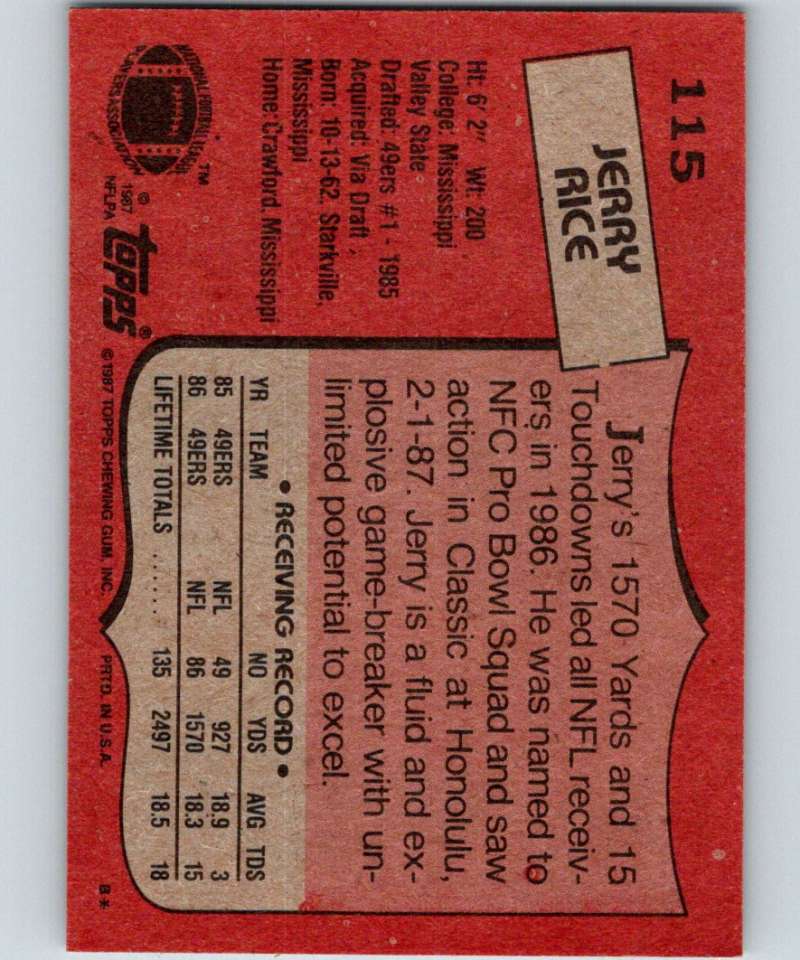 1987 Topps #115 Jerry Rice 49ers NFL Football