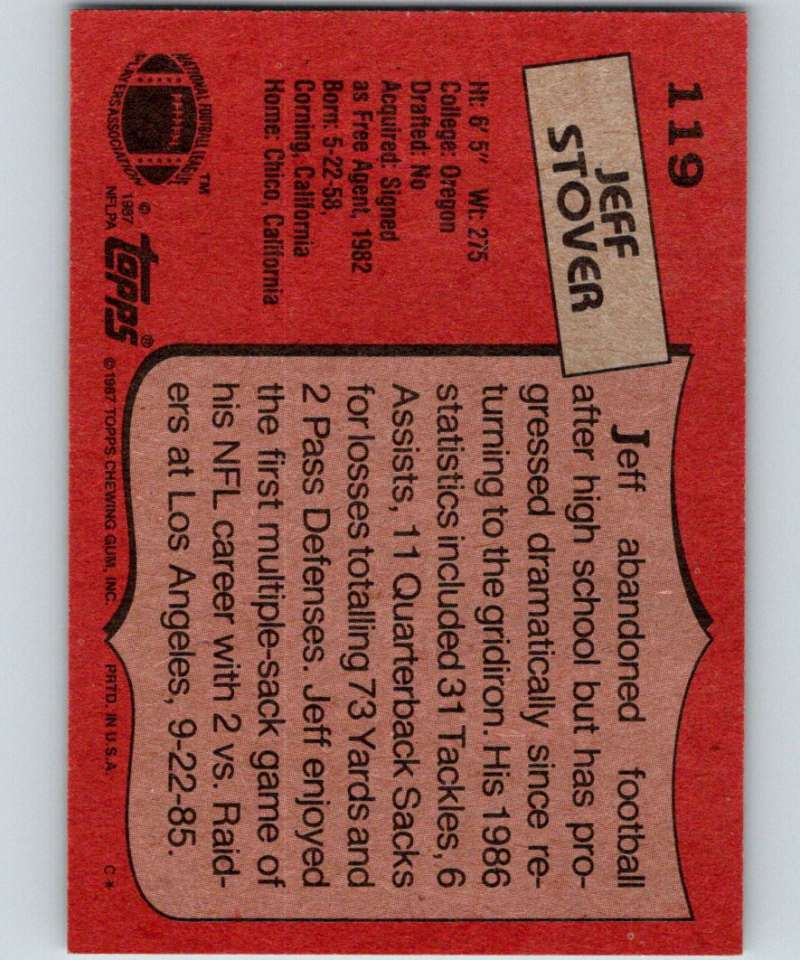 1987 Topps #119 Jeff Stover 49ers NFL Football