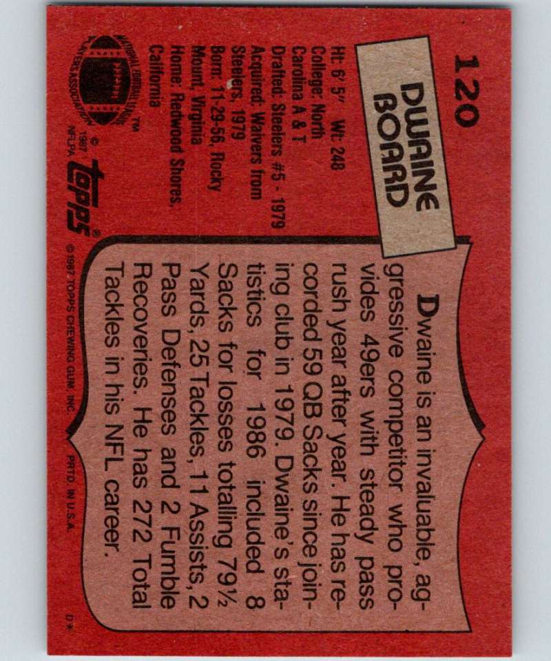 1987 Topps #120 Dwaine Board 49ers NFL Football
