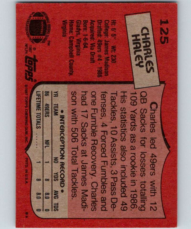 1987 Topps #125 Charles Haley RC Rookie 49ers NFL Football