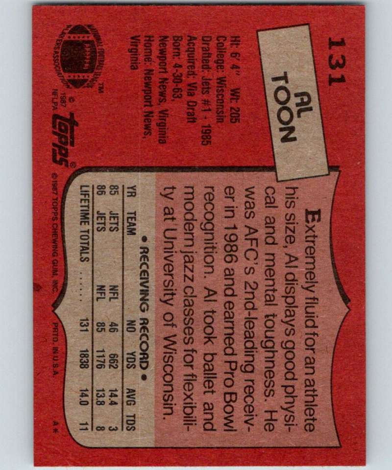 1987 Topps #131 Al Toon NY Jets NFL Football