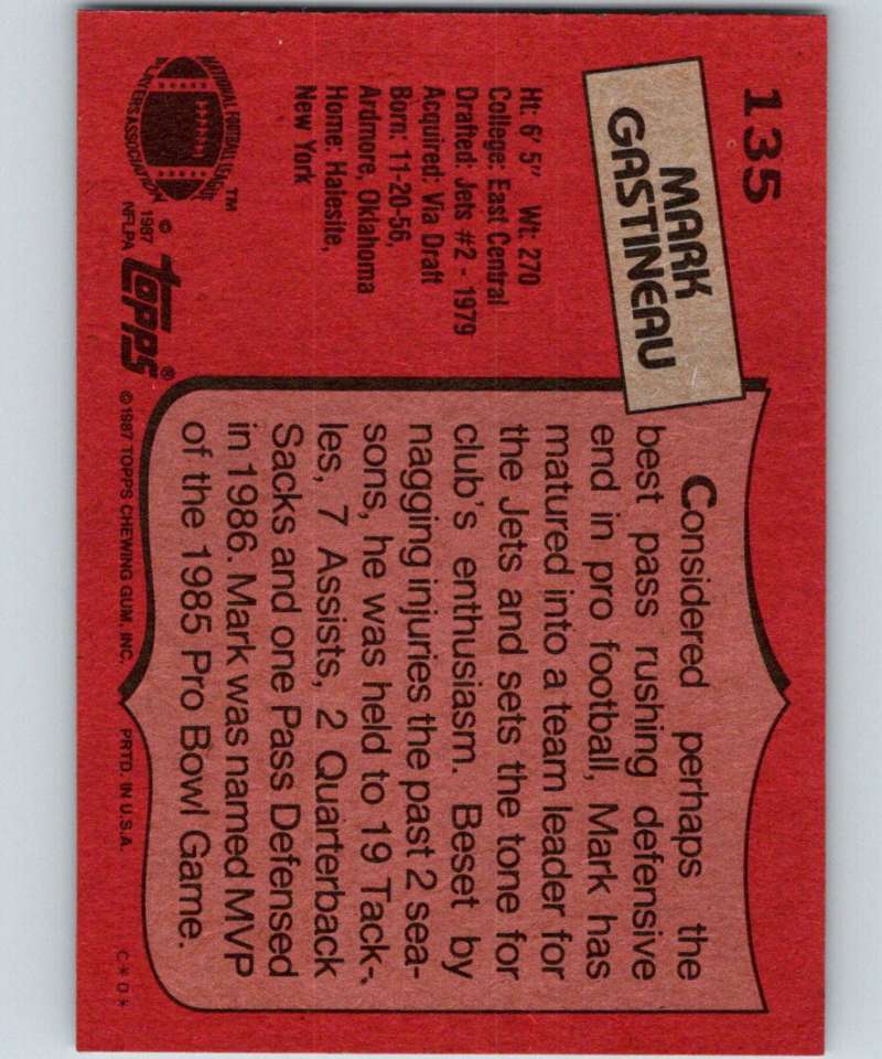 1987 Topps #135 Mark Gastineau NY Jets NFL Football