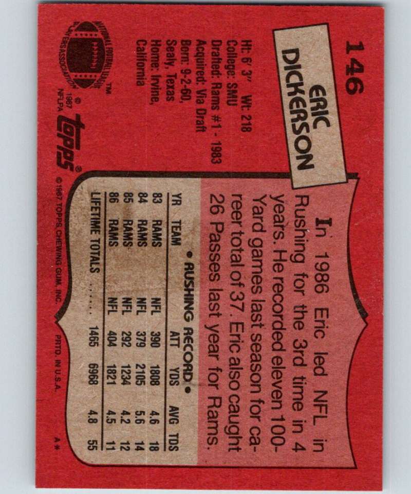1987 Topps #146 Eric Dickerson LA Rams NFL Football