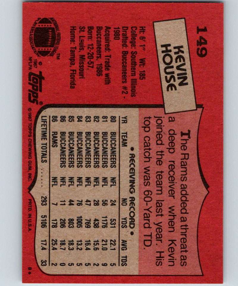 1987 Topps #149 Kevin House LA Rams NFL Football Image 2