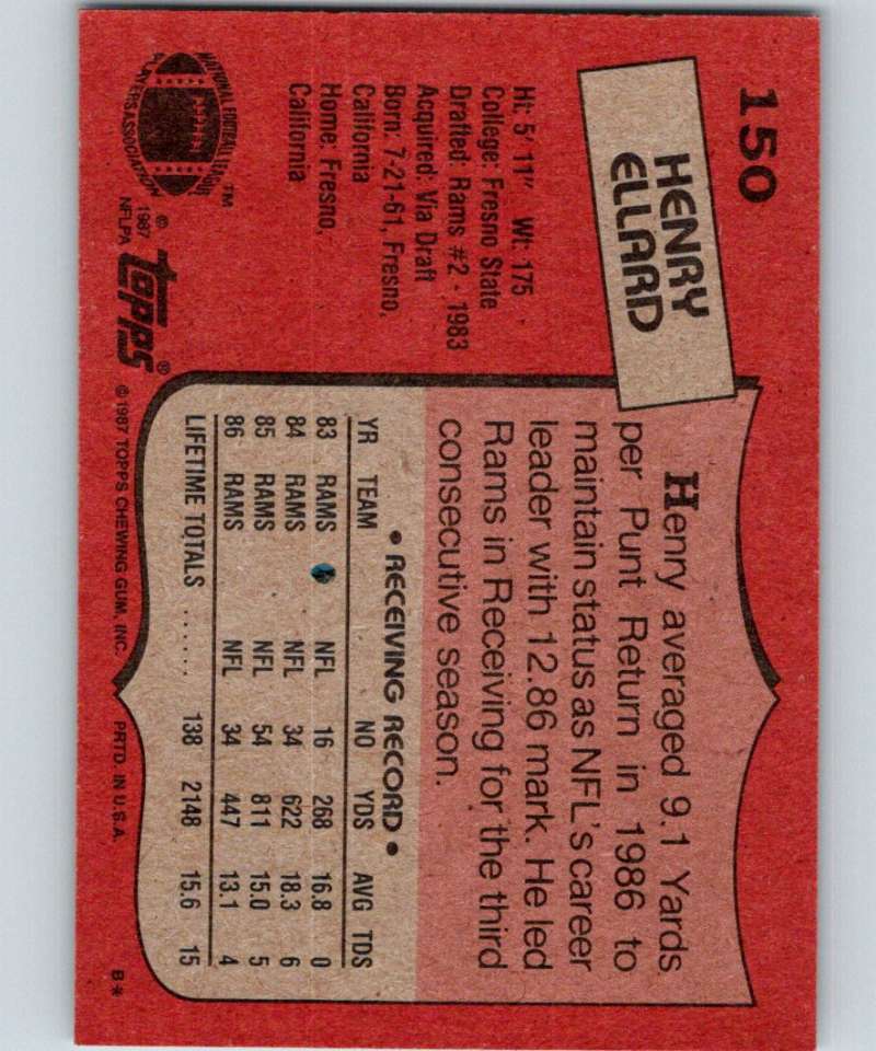 1987 Topps #150 Henry Ellard LA Rams NFL Football Image 2