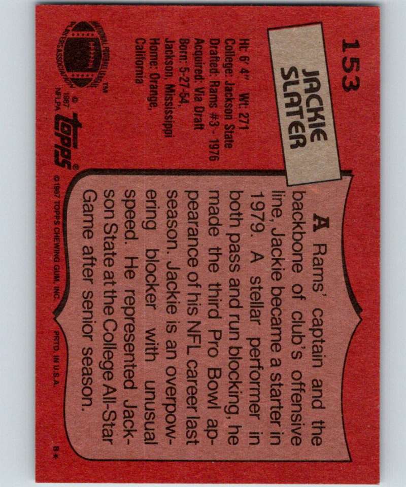1987 Topps #153 Jackie Slater LA Rams NFL Football