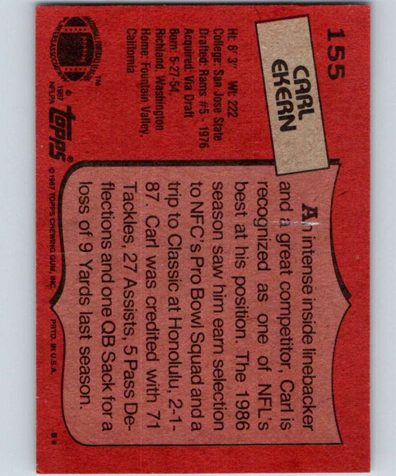 1987 Topps #155 Carl Ekern LA Rams NFL Football