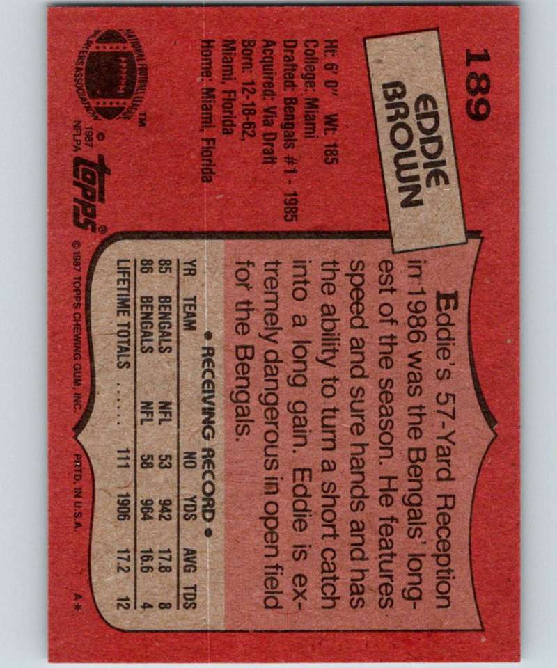 1987 Topps #189 Eddie Brown Bengals NFL Football Image 2