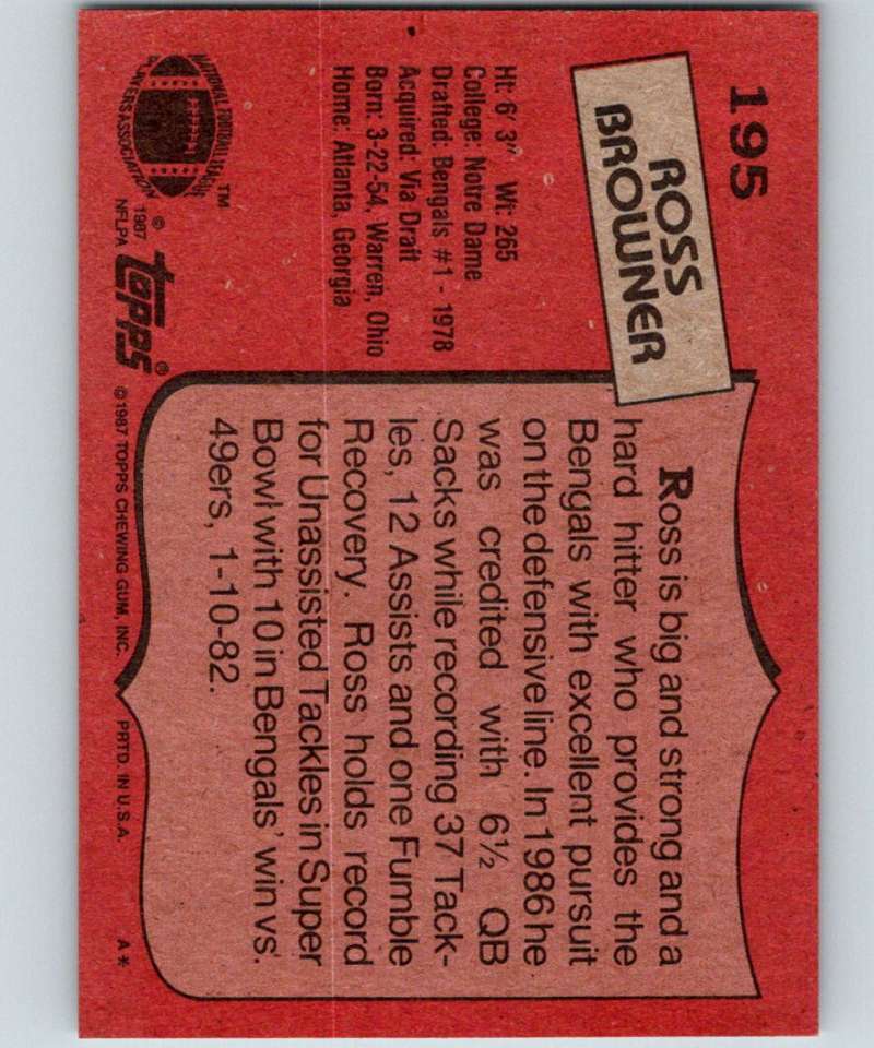 1987 Topps #195 Ross Browner Bengals NFL Football Image 2