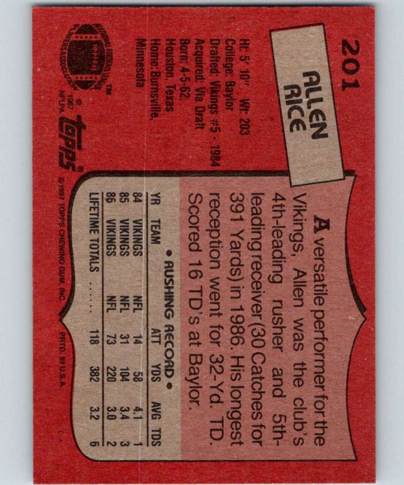 1987 Topps #201 Allen Rice Vikings NFL Football