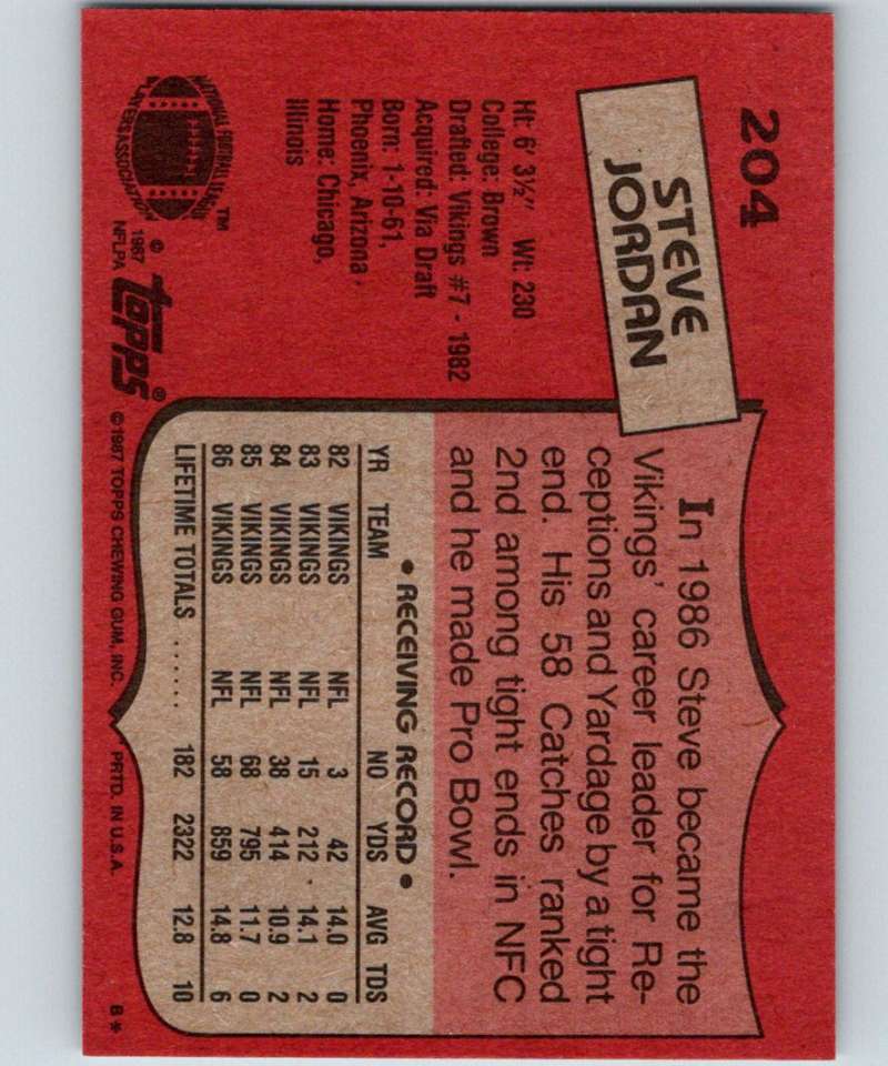 1987 Topps #204 Steve Jordan Vikings NFL Football