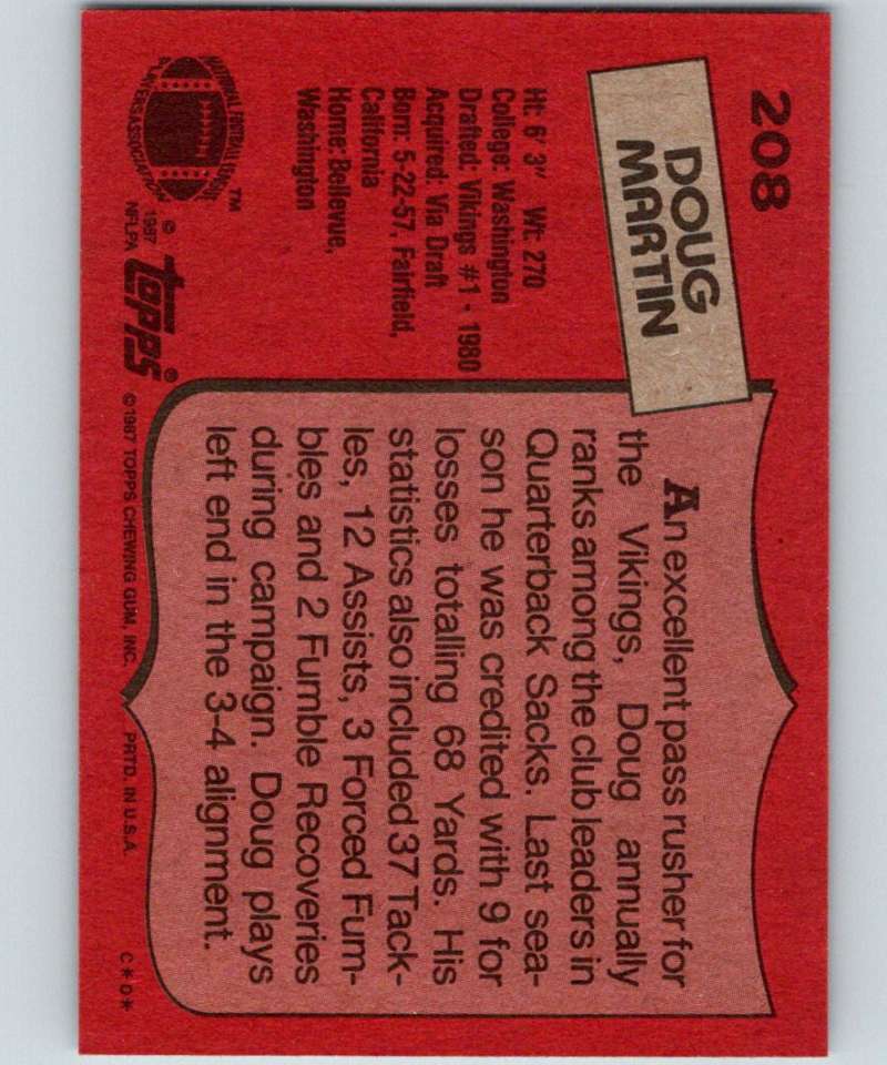 1987 Topps #208 Doug Martin Vikings NFL Football