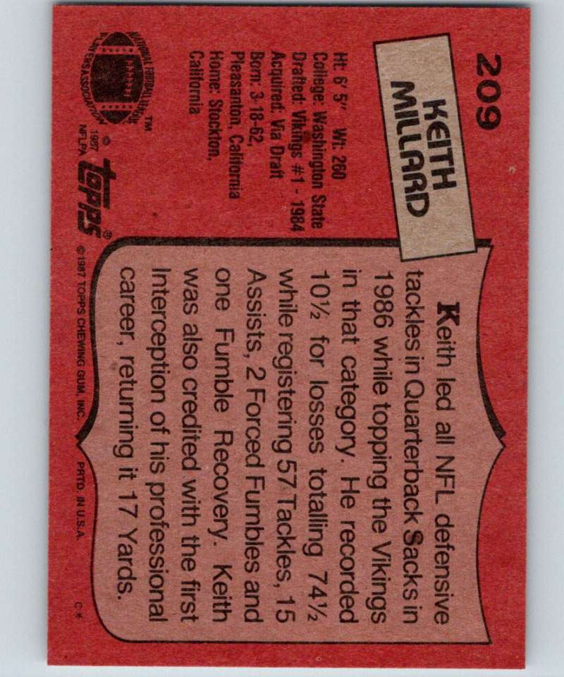 1987 Topps #209 Keith Millard Vikings NFL Football