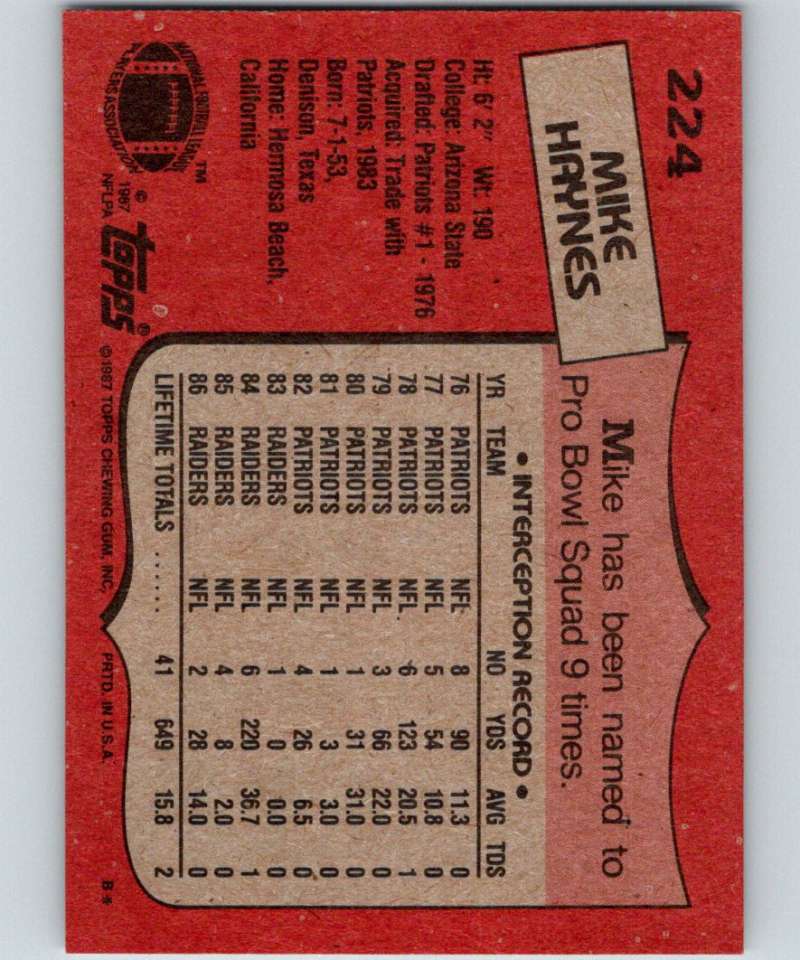 1987 Topps #224 Mike Haynes LA Raiders NFL Football