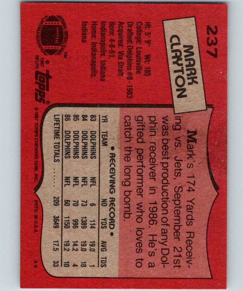 1987 Topps #237 Mark Clayton Dolphins NFL Football