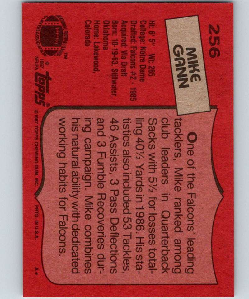 1987 Topps #256 Mike Gann RC Rookie Falcons NFL Football