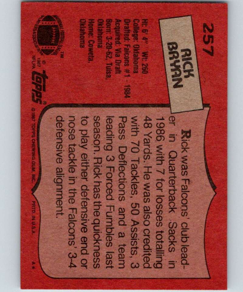 1987 Topps #257 Rick Bryan Falcons NFL Football
