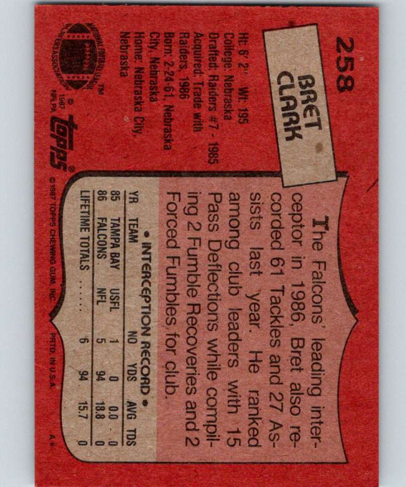 1987 Topps #258 Bret Clark Falcons NFL Football