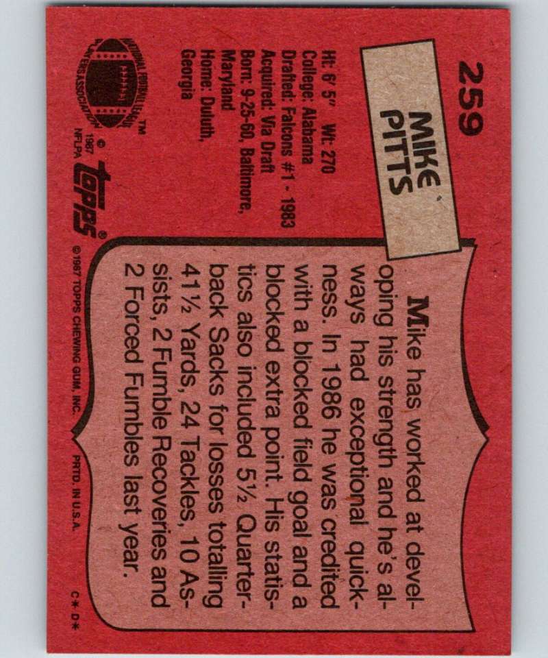 1987 Topps #259 Mike Pitts Falcons NFL Football