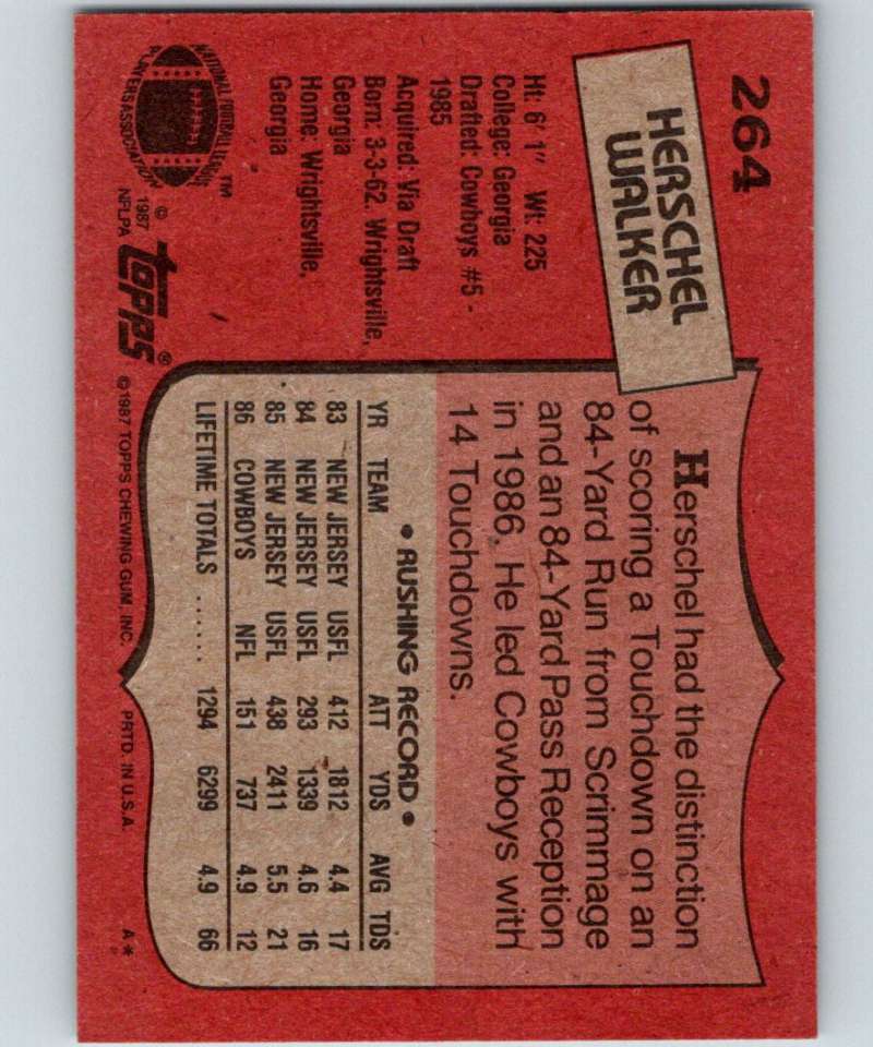 1987 Topps #264 Herschel Walker RC Rookie Cowboys NFL Football