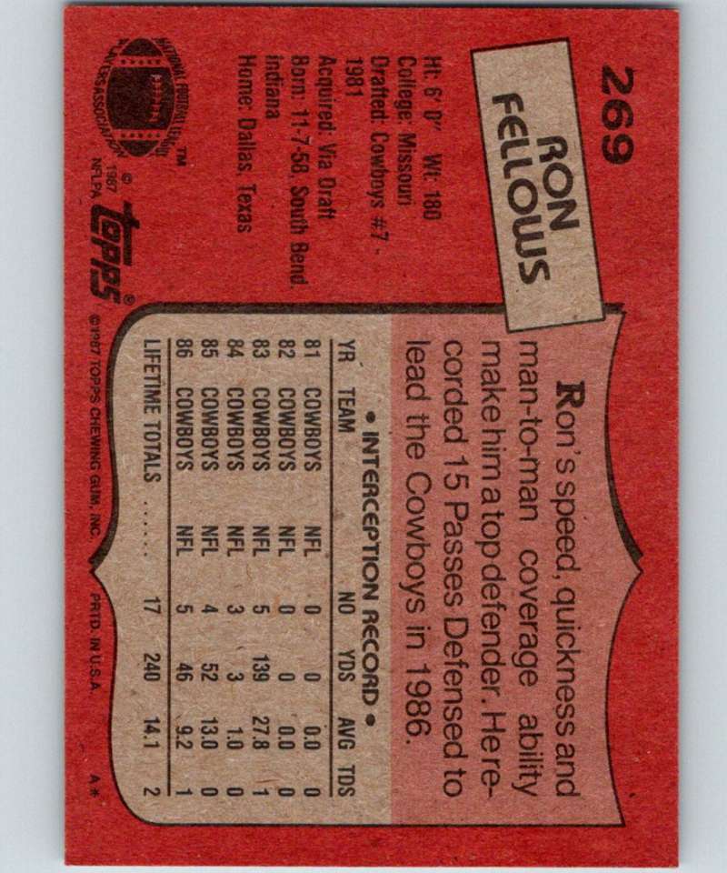 1987 Topps #269 Ron Fellows Cowboys NFL Football