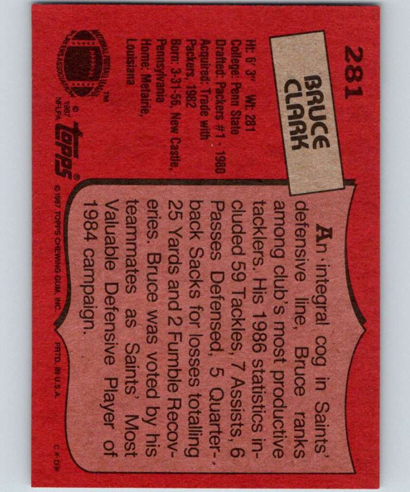 1987 Topps #281 Bruce Clark Saints NFL Football