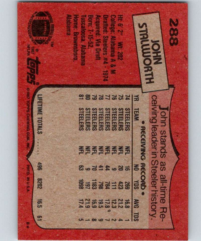 1987 Topps #288 John Stallworth Steelers UER NFL Football